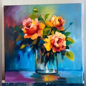 paintings on canvas original “Stil life with the roses “, 12x12